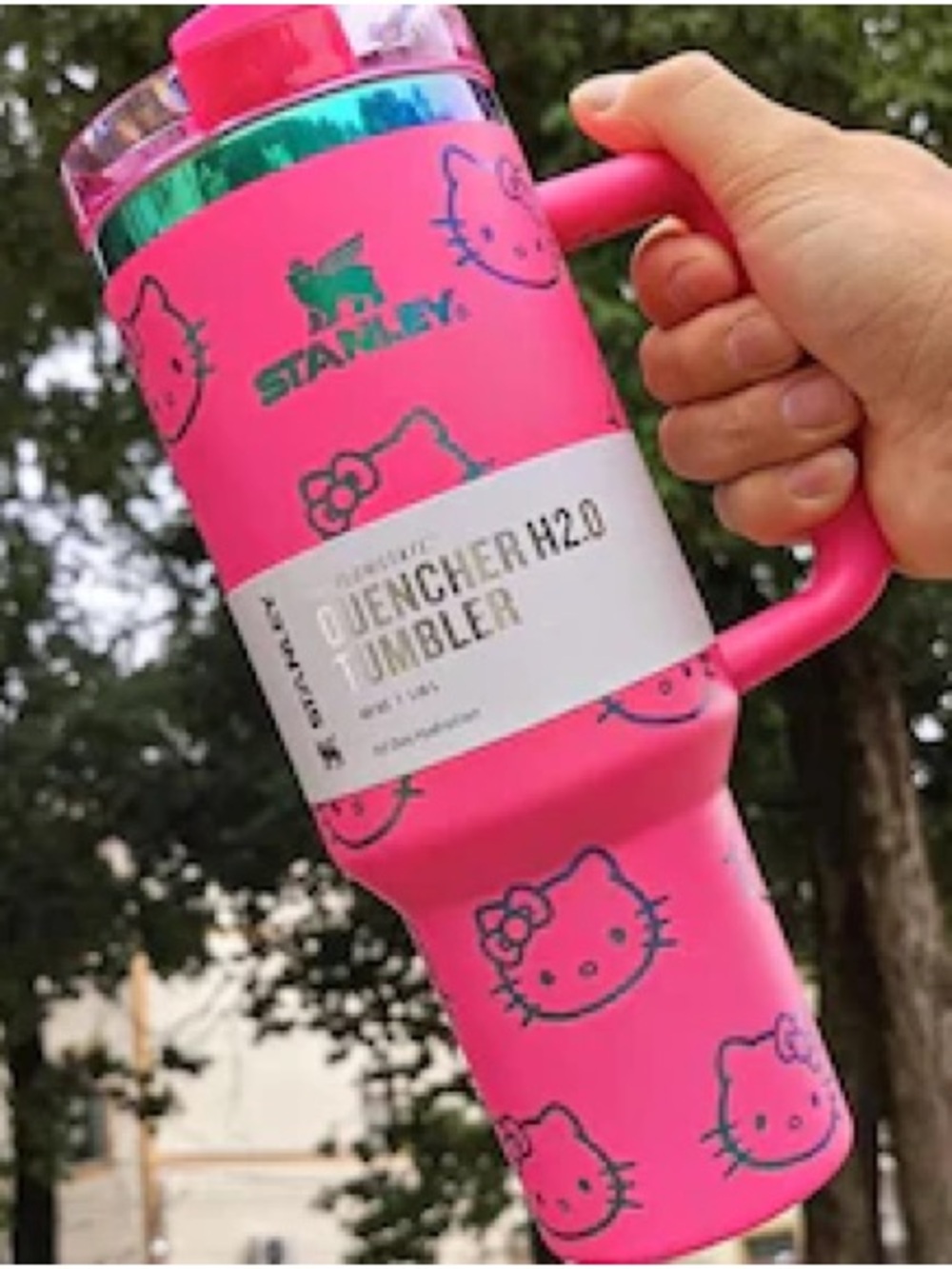 Stanley 40oz flowstate hello kitty print fuschia new straw box handle